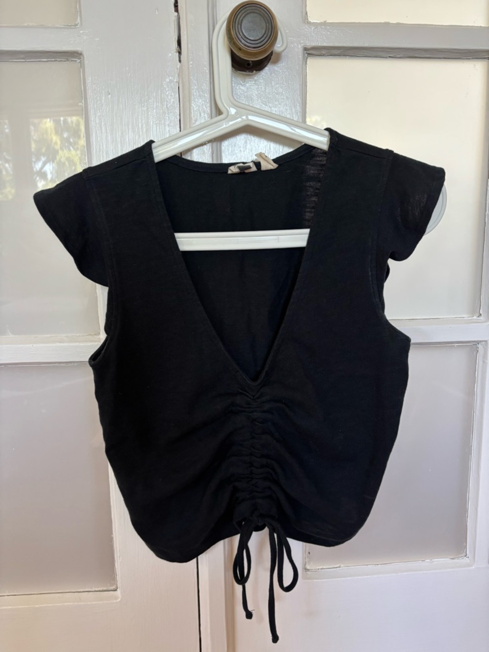 Black Ruched V-Neck Crop Top